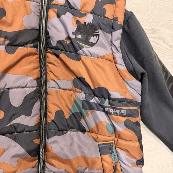Timberland Boys’ Camo Puffer Vest Jacket w/ Hood & Fleece Sleeves Size M (10/12) - Picture 3 of 5